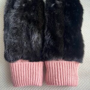Real Mink Fur Mittenswith Pink Knit Cuffs